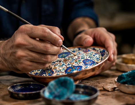 فرایند نقاشی روی اثر میناکاری