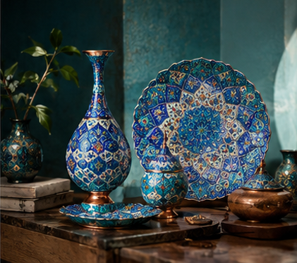 چیدمان هنری ظروف میناکاری